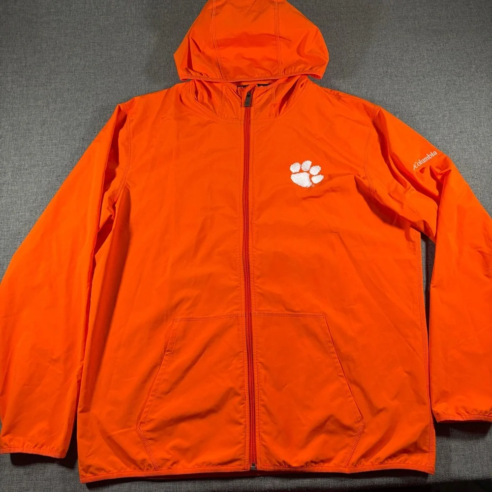 Columbia Clemson Tigers Windbreaker Jacket Mens Large Orange Hooded Full Zip